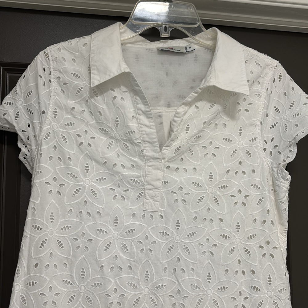 Vineyard Vines white eyelet Margo shirt dress 10 - Picture 3 of 6